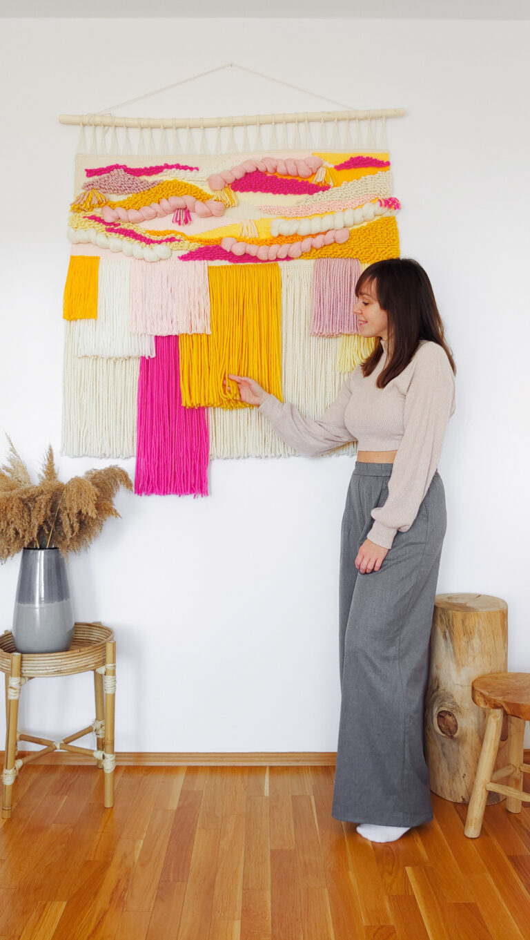 duża makatka żółto różowa